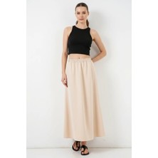 Moda Molası Kadın Çift Cepli Bej Etek