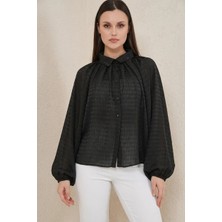 Moda Molası Kadın Yarasa Kol Oversize Viskon Siyah Gömlek