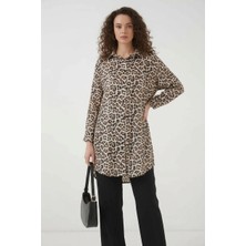 Moda Molası Kadın Leopar Desenli Viskon Bej Gömlek Tunik