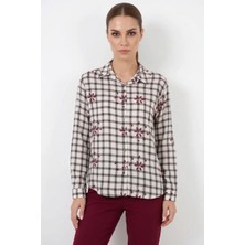 Moda Molası Kadın Oversize Kareli Desenli Viskon Siyah Gömlek