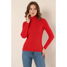 Moda Molası Kadın Balıkçı Yaka Fit Kesim Triko Kırmızı Kazak
