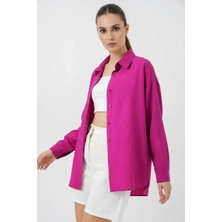Moda Molası Kadın Oversize Pamuklu Koyu Pembe Gömlek