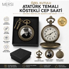 Mersi Shop Özel Kutulu Atatürk Temalı Köstekli Cep Saati | Zincirli Nostaljik Quartz Cep Saati