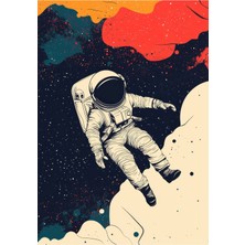 Kanvas Tr Soyut Renkli Galaksi ve Astronot Çizimi Modern Kanvas Tablo