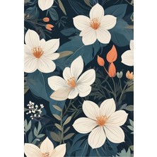 Kanvas Tr Vintage Tarzı Koyu Mavi Floral Desenli Modern Kanvas Tablo