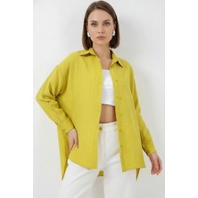 Moda Molası Kadın Oversize Pamuklu Hardal Gömlek