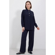 Moda Molası Kadın Düğmeli Oversize Lacivert Takım
