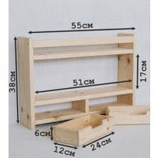 Arya Wood Craft Doğal Ahşap Çekmeceli Duvar Rafı