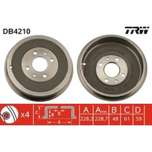 TRW Arka Fren Kampanası Fıat Albea 00> Doblo 01> Fıorıno 09> Lınea 09> Marea 00> Tempra 92>96 Tıpo 90>95 Uno 98>06 Peugeot Bıpper 08> Cıtroen Nemo 08> 228.2 mm 4 Delik