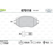 Valeo Ön Fren Balatası Renault Megane Iv 15> Tüm Motor Tipleri G:129MM Y:58.4 mm K:18MM
