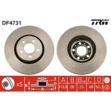 TRW On Fren Dısk Aynası Havalı S60 00>10 S80 00> 10 V70 01> 10 XC70 02> 10 S80 I 00>06