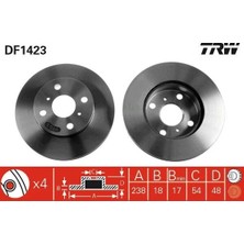 TRW Ön Fren Diski Hava Kanallı Toyota Corolla 1.3l 2e EE100 95-98 / 1.6l 4A-F AE92 88-92 238 Çap x 4 Bijon - Takım Disk Fiyatıdır
