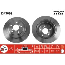TRW Arka Fren Diski Dolu Tip Subaru Impreza 2.0l EJ20 Gc8 Kasa 96-00 / Forester 2.0l EJ20 Sf Kasa 98-> / Legacy 2.0l EJ20 94-98 266 Çap x 5 Bijon - Takım Disk Fiyatıdır