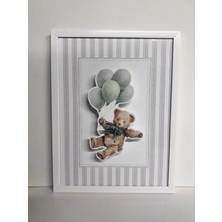 Nice Events Yeşil Balonlu Ayıcıklı Beyaz Çerçeveli 30X40 cm 3 Boyutlu Pano Kapı Süsü