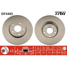 TRW On Fren Aynası Dısk Focus Iıı 11> Focus Iı 04>11 C Max 03>07 Volvo C30 06>12 C70 Iı 06>13 S40 Iı 04>12 V50 05>12 278X25X5DLXHVLI