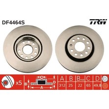 TRW Fren Diski Ön Vw Passat-Golf5-Golf6-Golf7-Caddy-A3-Leon-Ford Connect 23> Çap: 312MM. Kalınlık: 25MM Delik: 5