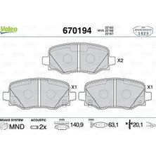 Valeo Ön Fren Balatası Fıat 500X 14> Jeep Renegade 14> Compass 20> 1.3d Mtj 1.3tb 1.4 1.6d Mtj 1.6e-Torq 2.0d Mtj