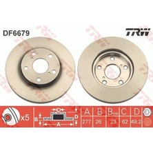 TRW Ön Fren Diski Hava Kanallı Toyota Aurıs Corolla 1.6l 1zr-Fae ZRE181 ZRE185 13-18 1.4l 1nd-Ftv D-4d NDE180 13-18 1.33L 1nr-Fe NRE180 13-18 277 Çap x 5 Bijon - Takım Disk Fiyatıdır