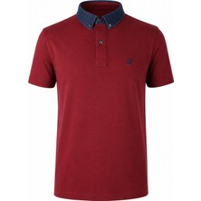 Trender 457 Kot Yaka Ringel Bordo Erkek Polo Yaka T-Shirt 26YK37000017