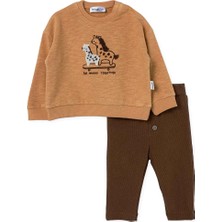 Bebetto Erkek Bebek Sweatshirt-Alt Hayvan Baskılı Çıtçıtlı Bisiklet Yaka Long Sleeve Patiksiz