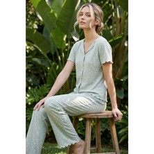 Siyah İnci Mint Puan Desenli Fiyonklu Fitilli Kaşkorse Örme Pijama Takım 26120553