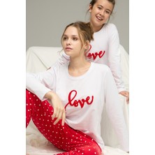 Siyah İnci Beyaz Puan Desenli Pamuklu Bisiklet Yaka Örme Pijama TAKIM25241148