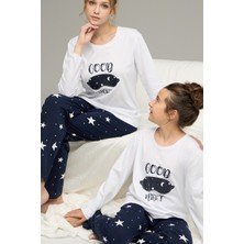 Siyah İnci Beyaz Yıldız Desenli Pamuklu Bisiklet Yaka Örme Pijama TAKIM25241128