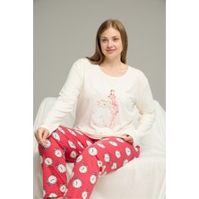 Siyah İnci Ekru Desenli Curve Büyük Beden Battal Boy Pamuklu Pijama TAKIM25240780
