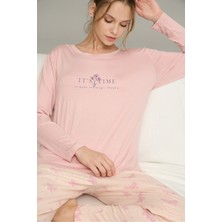 Siyah İnci Somon Desenli Örme Pamuklu Pijama TAKIM25240222