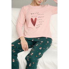 Siyah İnci Somon Desenli Örme Pamuklu Pijama TAKIM25240246