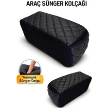 Ecarteks Lüks Deri Araba Oto Kolçak Sünger Kolçak Kol Dayama Baklava Desen Siyah Deri Siyah Nakış