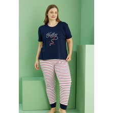Siyah İnci Lacivert Desenli Curve Büyük Beden Battal Boy Pamuklu Pijama TAKIM25113815