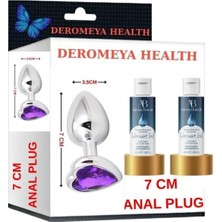 Aşkın Deposu Deromeya Health-X -mükemmel çelik 7 cm kalpli elmas taşlı süper kaydırıcı jel+  plug 7 cm +süper 50 ml jel 2*50 ml vantajlı paket