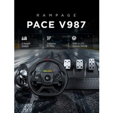 Rampage PACE V987 Kablolu 3 Pedallı El Vitesli Gaming Direksiyonu Sadece PC Uyumlu Siyah