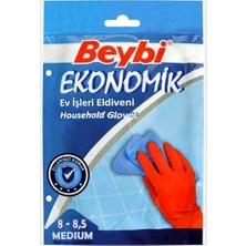 Beybi Ekonomik Bulaşık Eldiveni No:8,5 Orta Beden Suya Dayanıklı Koruma Sağlar
