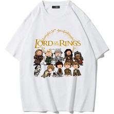 Brz Collection Unisex Oversize Lord Of The Rings T-Shirt (Beyaz)