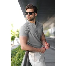 Madmext Grimelanj Slim Fit Hakim Yaka Triko Erkek Tişört E7189