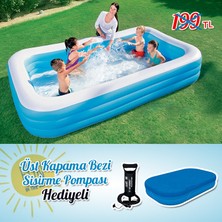 Bestway Şişme Aile Havuzu 305Cm X 183Cm X 56Cm Üst Kapama Bezi ve Şişirme Pompası Hediyeli