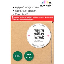 Nur Print Kişiye Özel Qr Kodlu Yapışkanlı Teşekkür Etiketi, 144 Adet Yuvarlak Ambalaj Stickerı, 5 cm Çap