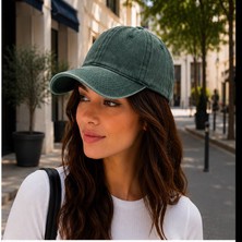 Gülümser Shop Unisex Yıkamalı Vintage Baseball Şapka – Ayarlanabilir Tokalı Haki Yeşil Günlük Spor Şapka