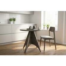 Praktura Arcus Doğal Ahşap Mutfak Masası  Siyah-Antrasit Renk Yuvarlak Mutfak Masası - Yemek Masası 75X75 cm Çap Ahşap Masa Balkon Teras Cafe Masası