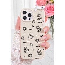 Fibaks iPhone 16 Pro Max Kılıf 3D Uyuyan Kedi Figürlü Happy Cat Desenli Darbe Emici Esnek Silikon Telefon Kılıfı Krem
