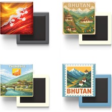İberk Buzdolap Magnetleri - Bhutan - Thimphu - 4'lü Set