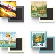 İberk Buzdolap Magnetleri - Brunei - Bandar Seri Begavan - 4'lü Set