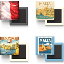 İberk Buzdolap Magnetleri - Malta - Valletta - 4'lü Set