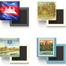 İberk Buzdolap Magnetleri - Kamboçya - Phnom Penh - 4'lü Set