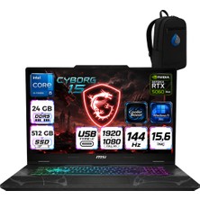 MSI Msı Cyborg 15 Intel Core I5-13420H 24 GB Ddr5 512 GB SSD RTX5060 8gb Windows 11 Pro 15.6'' Fullhd (1920X1080) 144HZ IPS Taşınabilir Bilgisayar B13WFKGRNP05