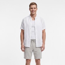 Nautica Erkek Beyaz Regular Fit Kısa Kollu Keten Gömlek