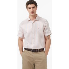 Nautica Erkek Bej Regular Fit Kısa Kollu Çizgili Gömlek