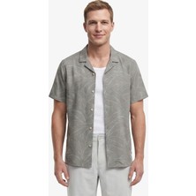 Nautica Erkek Yeşil Regular Fit Kısa Kollu Desenli Keten Gömlek